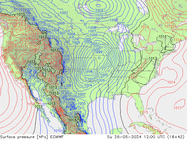 Pressione al suolo ECMWF dom 26.05.2024 12 UTC