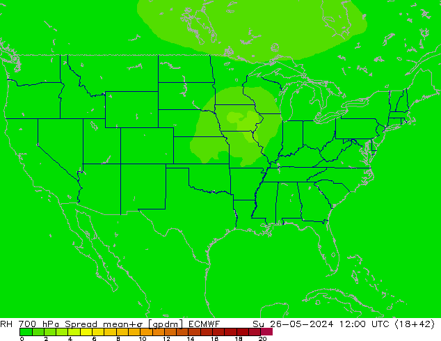 RH 700 hPa Spread ECMWF Su 26.05.2024 12 UTC