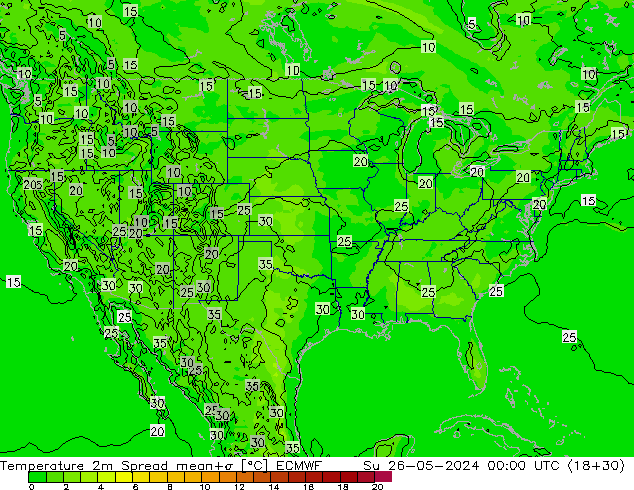 Temperatura 2m Spread ECMWF dom 26.05.2024 00 UTC