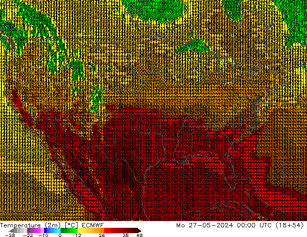 Temperatuurkaart (2m) ECMWF ma 27.05.2024 00 UTC