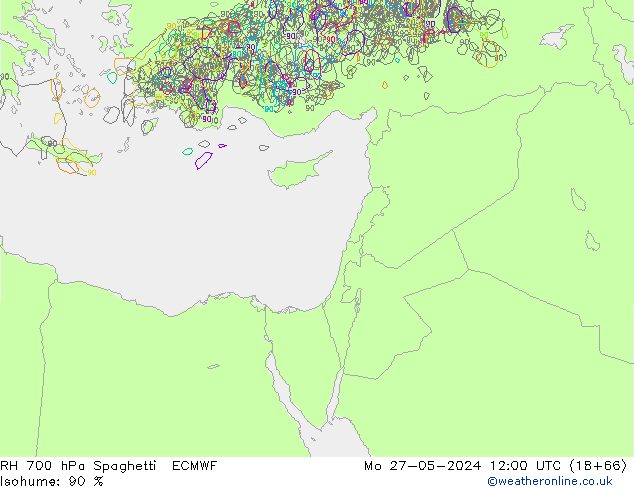 RH 700 hPa Spaghetti ECMWF lun 27.05.2024 12 UTC