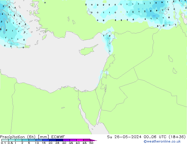 Precipitation (6h) ECMWF Su 26.05.2024 06 UTC