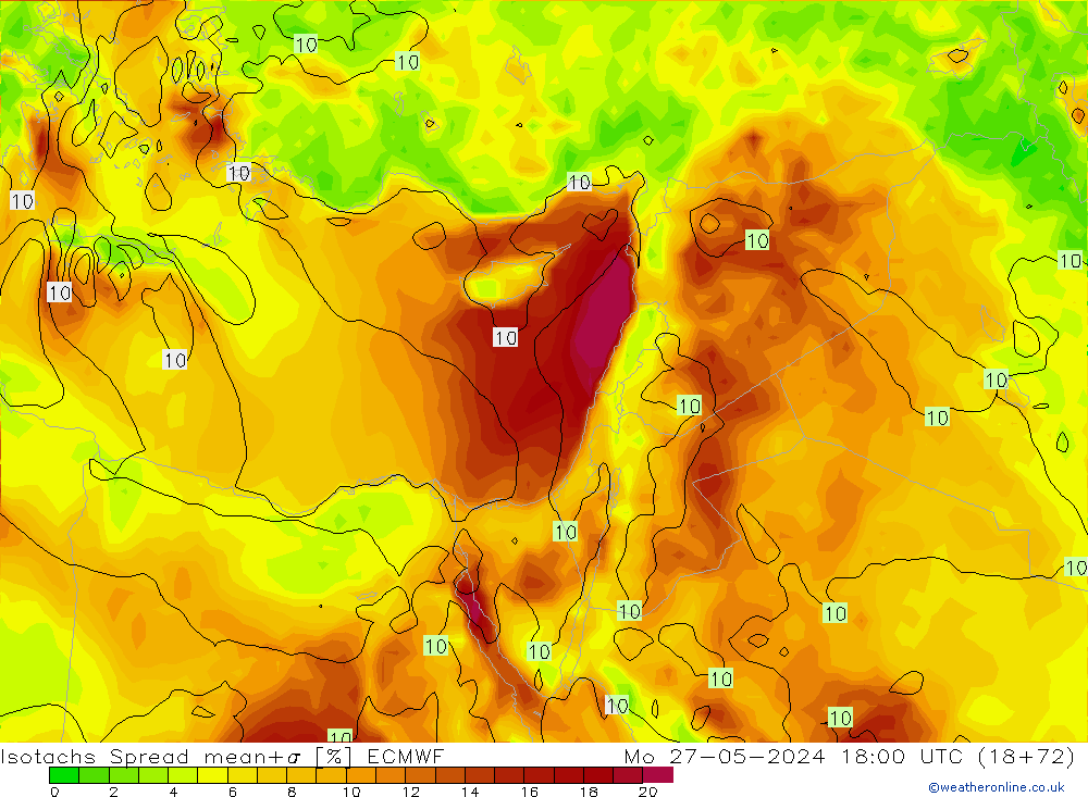 Isotachs Spread ECMWF Po 27.05.2024 18 UTC