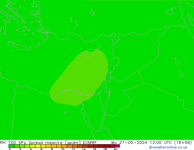 RH 700 hPa Spread ECMWF lun 27.05.2024 12 UTC