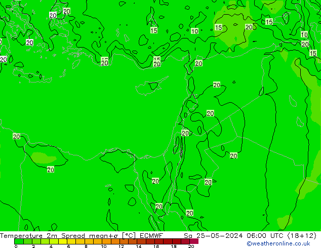 mapa temperatury 2m Spread ECMWF so. 25.05.2024 06 UTC