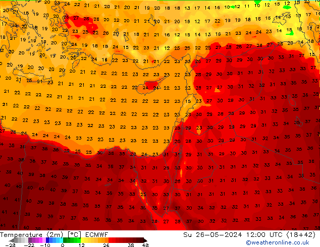 Temperatura (2m) ECMWF dom 26.05.2024 12 UTC