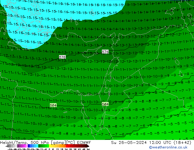 Height/Temp. 500 hPa ECMWF Dom 26.05.2024 12 UTC