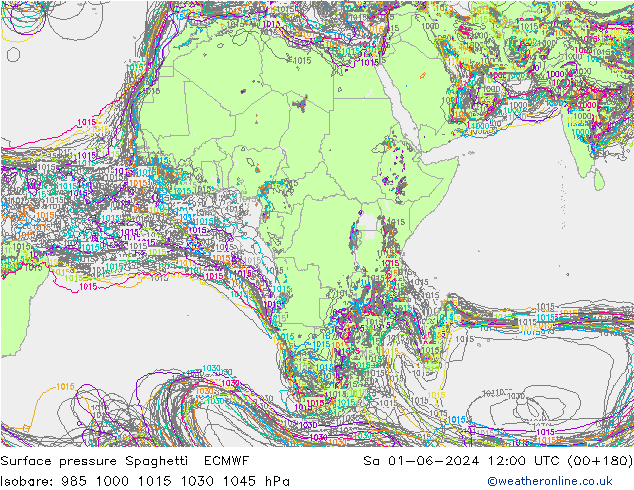 Surface pressure Spaghetti ECMWF Sa 01.06.2024 12 UTC