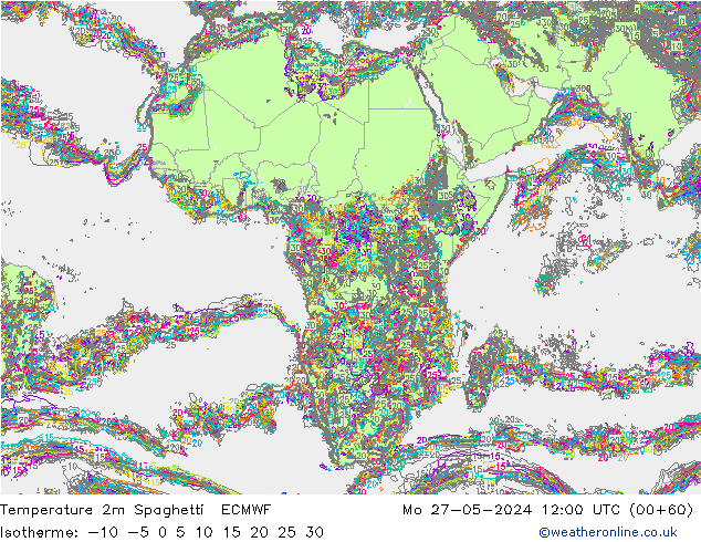 température 2m Spaghetti ECMWF lun 27.05.2024 12 UTC