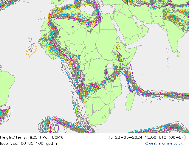 Hoogte/Temp. 925 hPa ECMWF di 28.05.2024 12 UTC