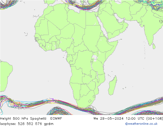 Height 500 hPa Spaghetti ECMWF We 29.05.2024 12 UTC