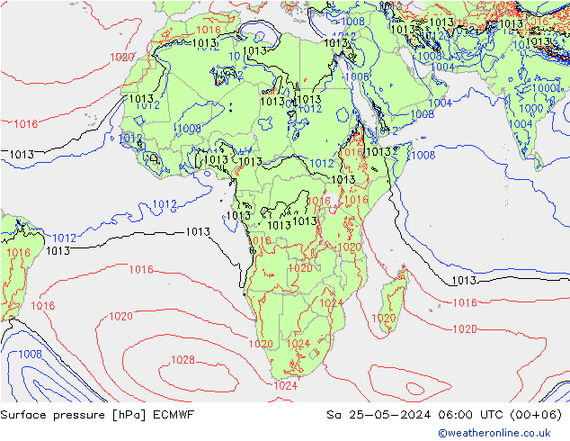 Surface pressure ECMWF Sa 25.05.2024 06 UTC