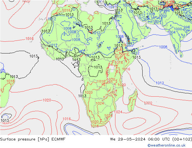 Yer basıncı ECMWF Çar 29.05.2024 06 UTC