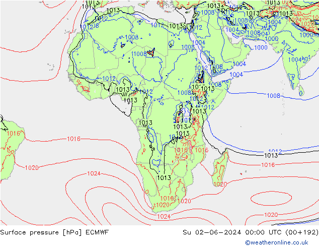 Luchtdruk (Grond) ECMWF zo 02.06.2024 00 UTC