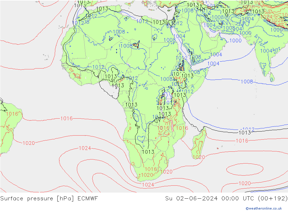 Surface pressure ECMWF Su 02.06.2024 00 UTC