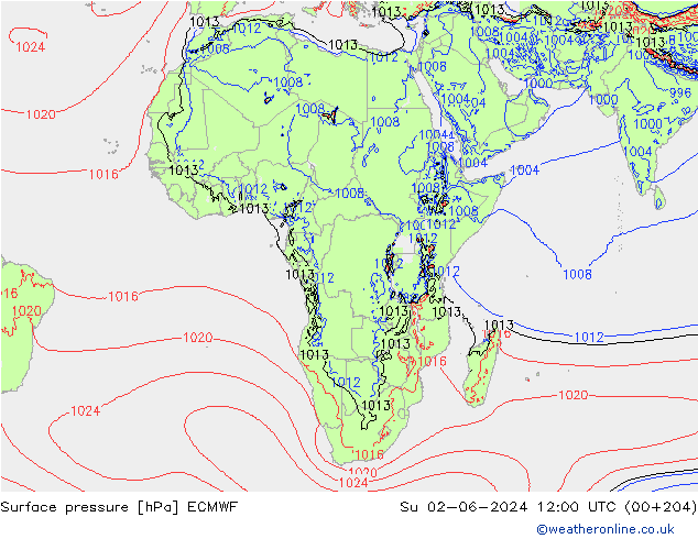 pressão do solo ECMWF Dom 02.06.2024 12 UTC