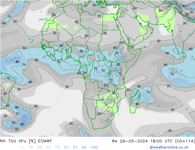 RH 700 hPa ECMWF  29.05.2024 18 UTC