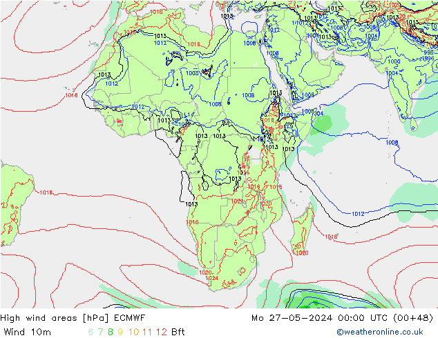 High wind areas ECMWF Mo 27.05.2024 00 UTC