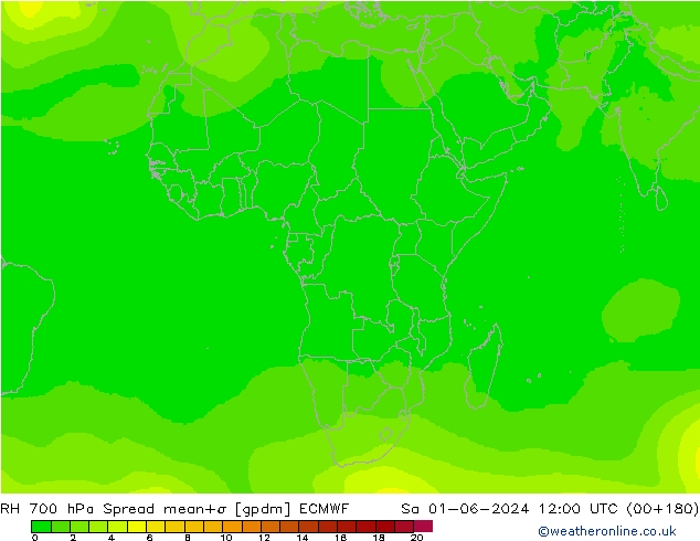 RH 700 hPa Spread ECMWF Sa 01.06.2024 12 UTC