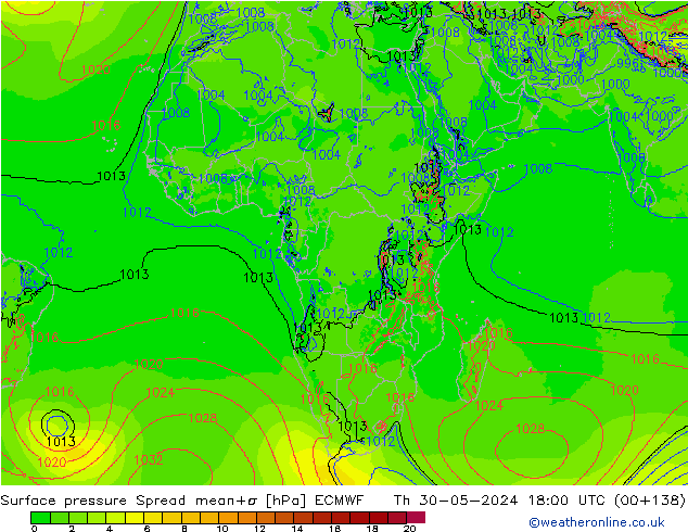 ciśnienie Spread ECMWF czw. 30.05.2024 18 UTC