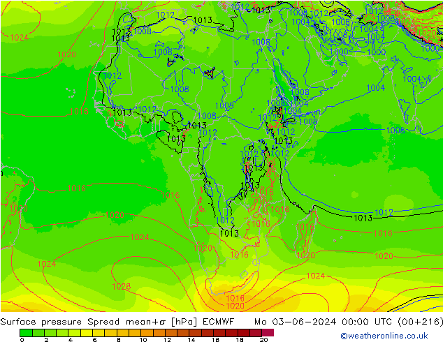 Bodendruck Spread ECMWF Mo 03.06.2024 00 UTC