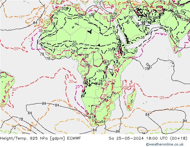 Height/Temp. 925 hPa ECMWF sab 25.05.2024 18 UTC