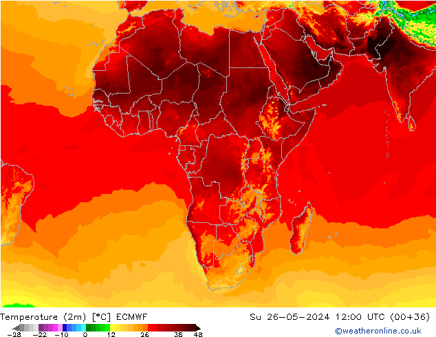 Temperaturkarte (2m) ECMWF So 26.05.2024 12 UTC