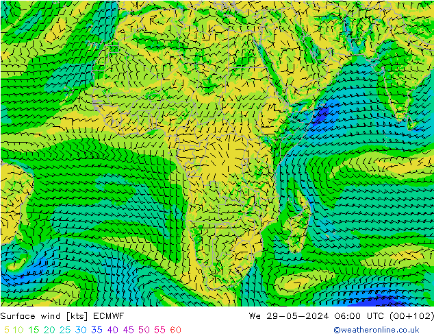 Wind 10 m ECMWF wo 29.05.2024 06 UTC