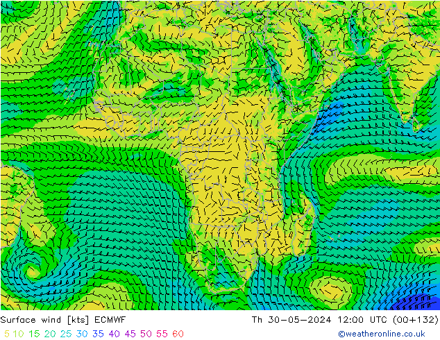 Rüzgar 10 m ECMWF Per 30.05.2024 12 UTC