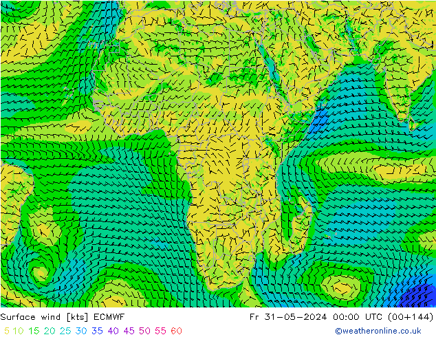 Surface wind ECMWF Fr 31.05.2024 00 UTC