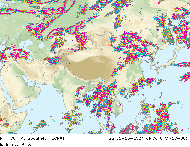 RH 700 hPa Spaghetti ECMWF So 25.05.2024 06 UTC