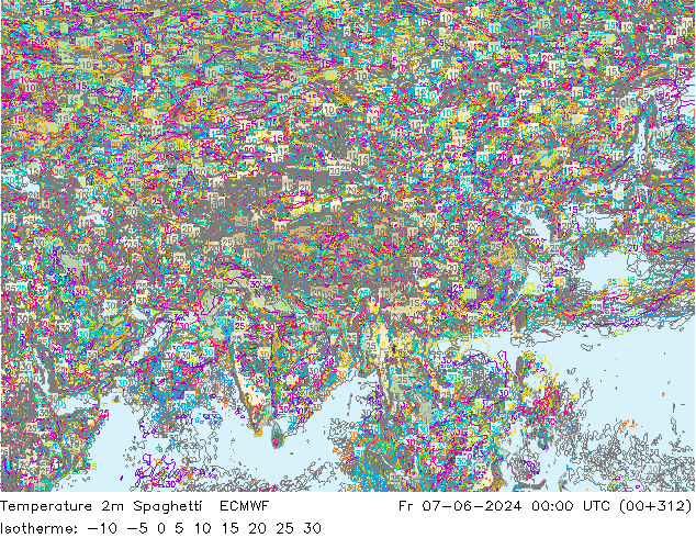 Temperatuurkaart Spaghetti ECMWF vr 07.06.2024 00 UTC