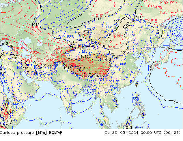 Presión superficial ECMWF dom 26.05.2024 00 UTC