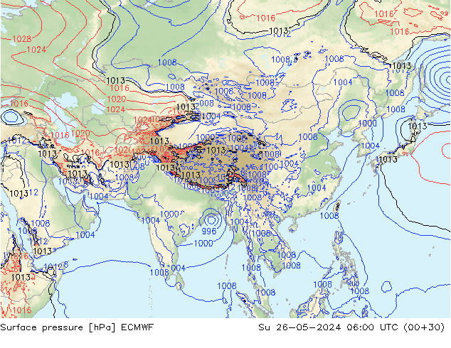 Luchtdruk (Grond) ECMWF zo 26.05.2024 06 UTC