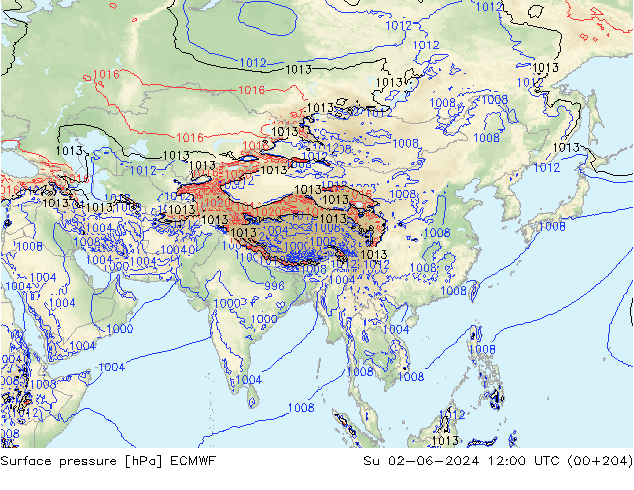 Presión superficial ECMWF dom 02.06.2024 12 UTC