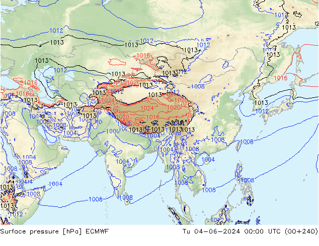 Pressione al suolo ECMWF mar 04.06.2024 00 UTC