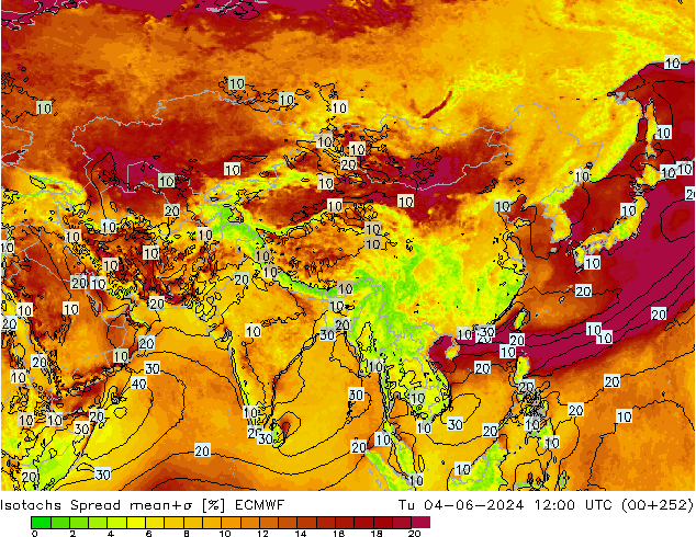 Isotachs Spread ECMWF Ter 04.06.2024 12 UTC