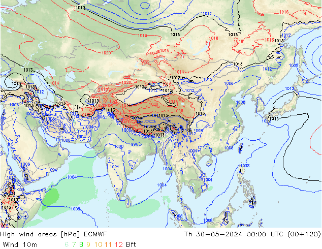 High wind areas ECMWF чт 30.05.2024 00 UTC