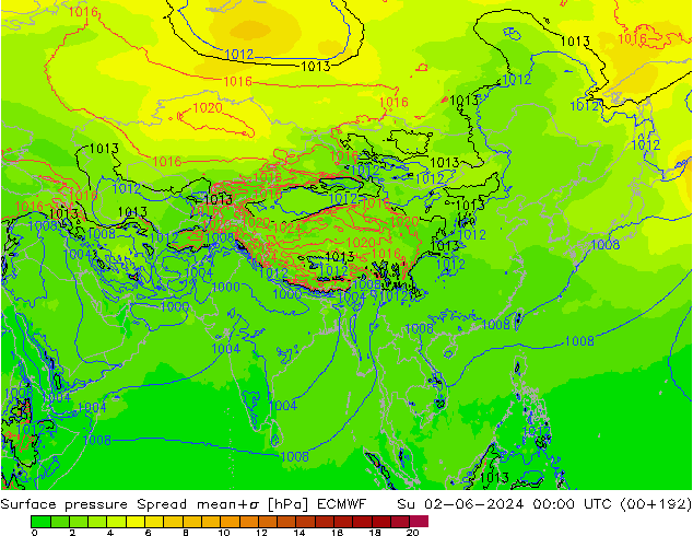 pression de l'air Spread ECMWF dim 02.06.2024 00 UTC