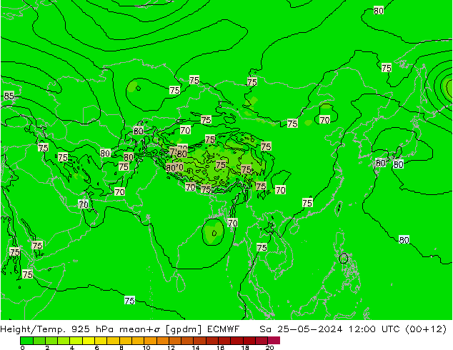 Height/Temp. 925 hPa ECMWF Sa 25.05.2024 12 UTC