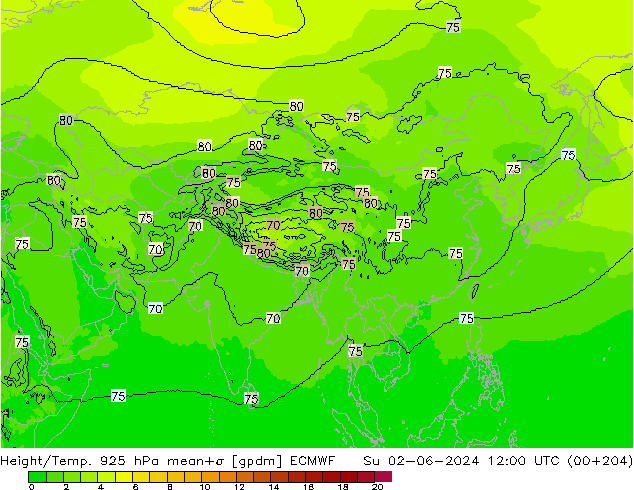 Height/Temp. 925 hPa ECMWF  02.06.2024 12 UTC