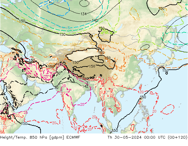 Height/Temp. 850 гПа ECMWF чт 30.05.2024 00 UTC