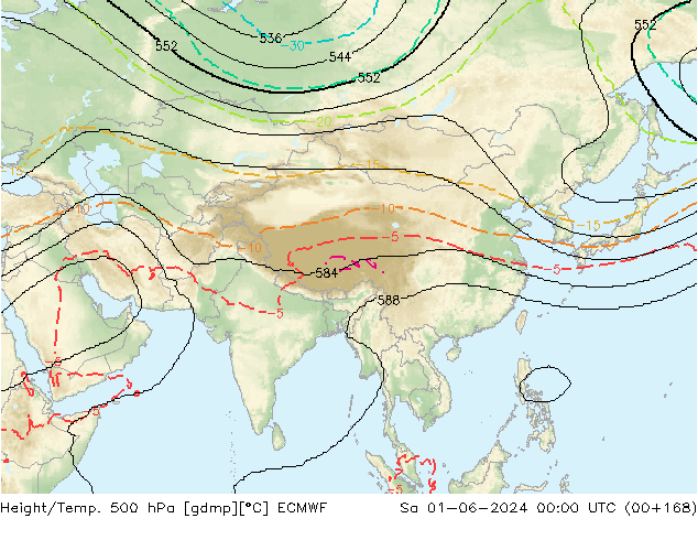 Hoogte/Temp. 500 hPa ECMWF za 01.06.2024 00 UTC