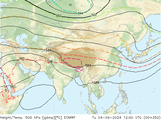 Height/Temp. 500 hPa ECMWF Tu 04.06.2024 12 UTC