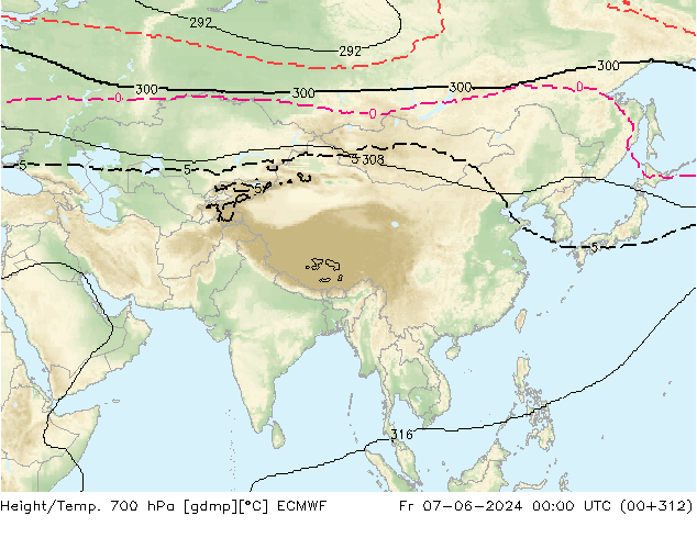 Geop./Temp. 700 hPa ECMWF vie 07.06.2024 00 UTC