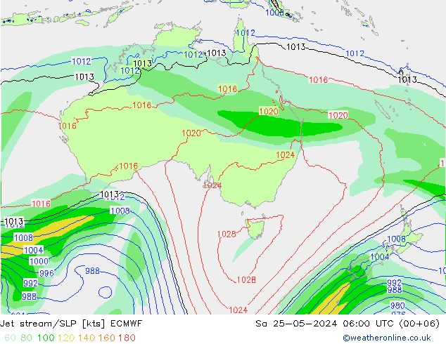 Jet stream/SLP ECMWF Sa 25.05.2024 06 UTC