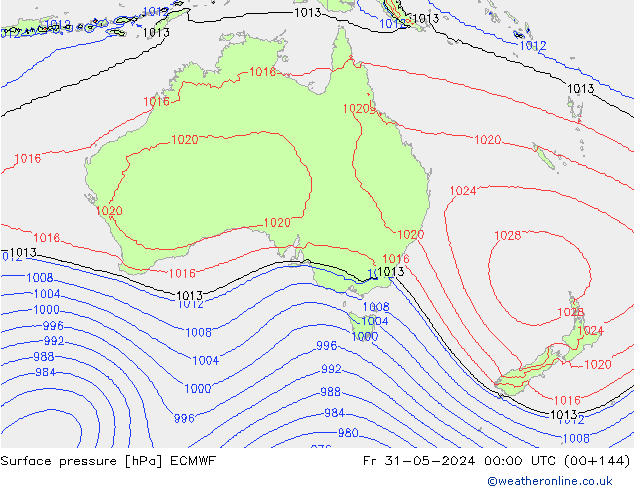 Presión superficial ECMWF vie 31.05.2024 00 UTC