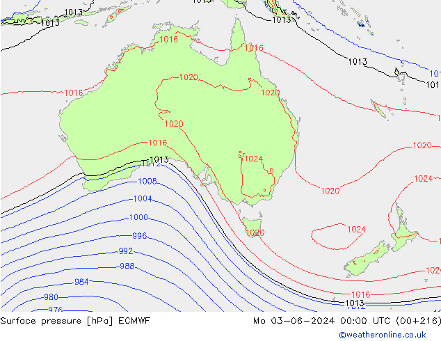 Pressione al suolo ECMWF lun 03.06.2024 00 UTC