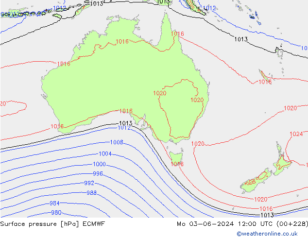 Surface pressure ECMWF Mo 03.06.2024 12 UTC