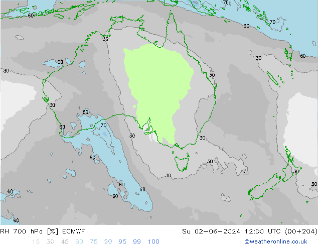 RH 700 hPa ECMWF  02.06.2024 12 UTC